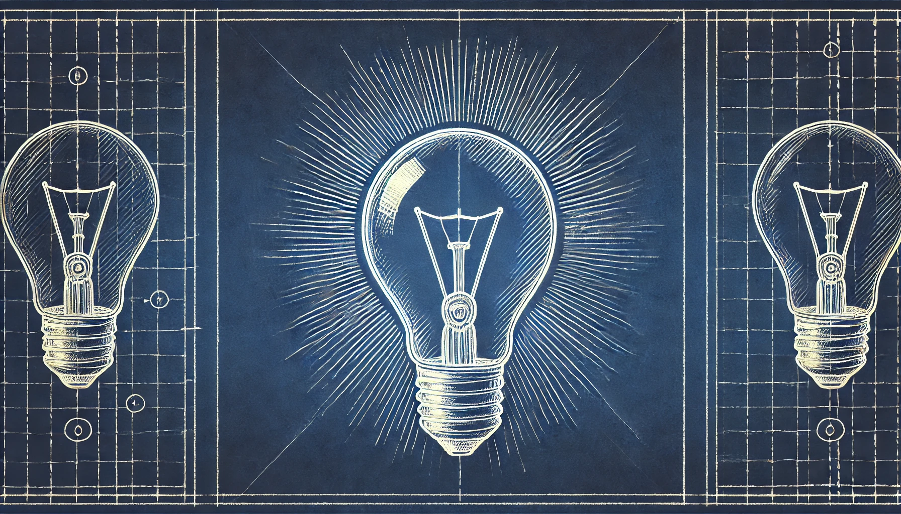 Blueprint style image showing lightbulbs